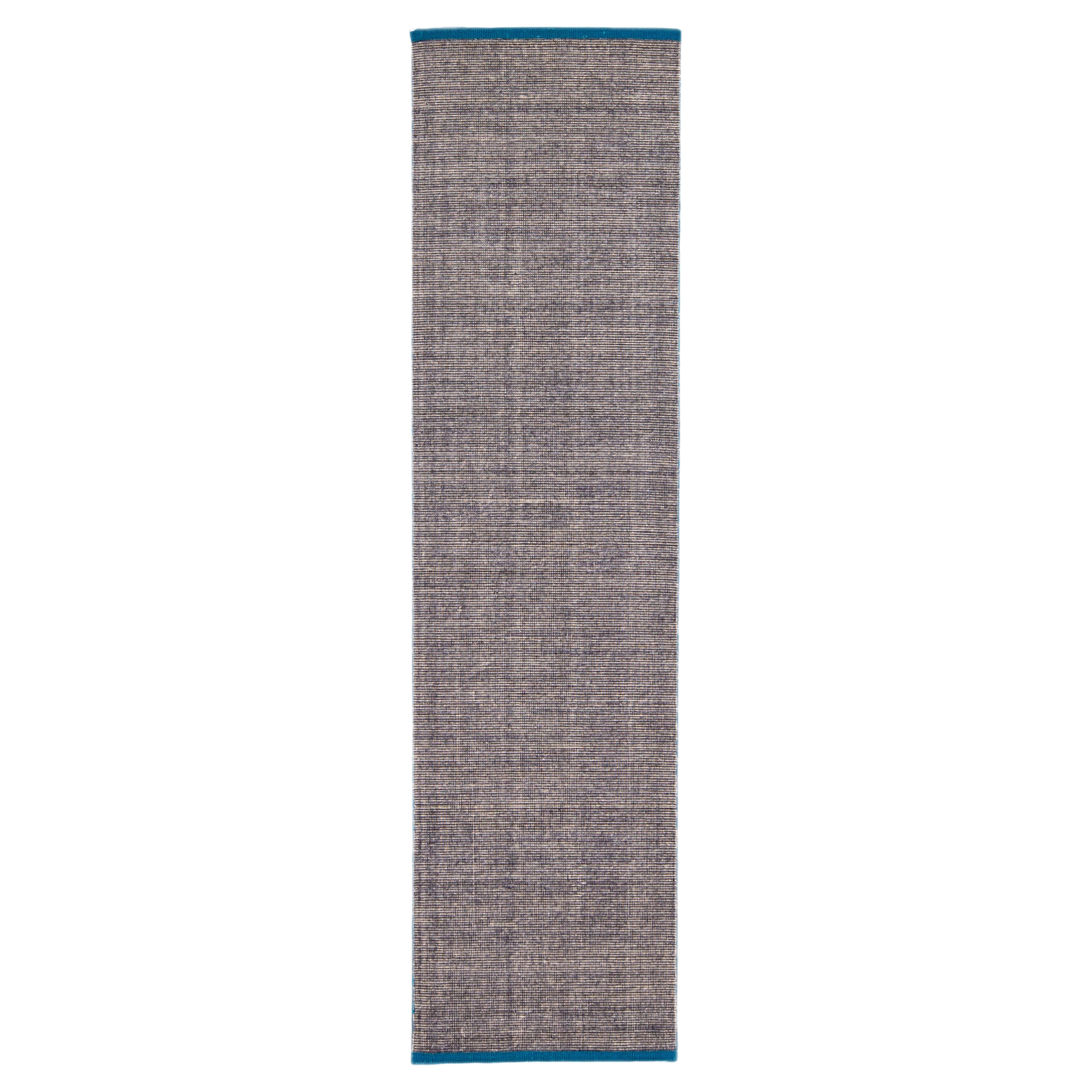 Gray Modern Groove Bamboo/Silk Handmade Wool Runner by Apadana For Sale