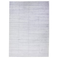 Tapis en laine moderne gris à motifs de rayures, tissé à la main