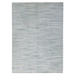 Gray Modern HandLoom Blue Geometric Pattern Wool Rug