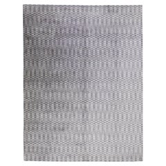 Tapis moderne gris géométrique en laine et soie fait main