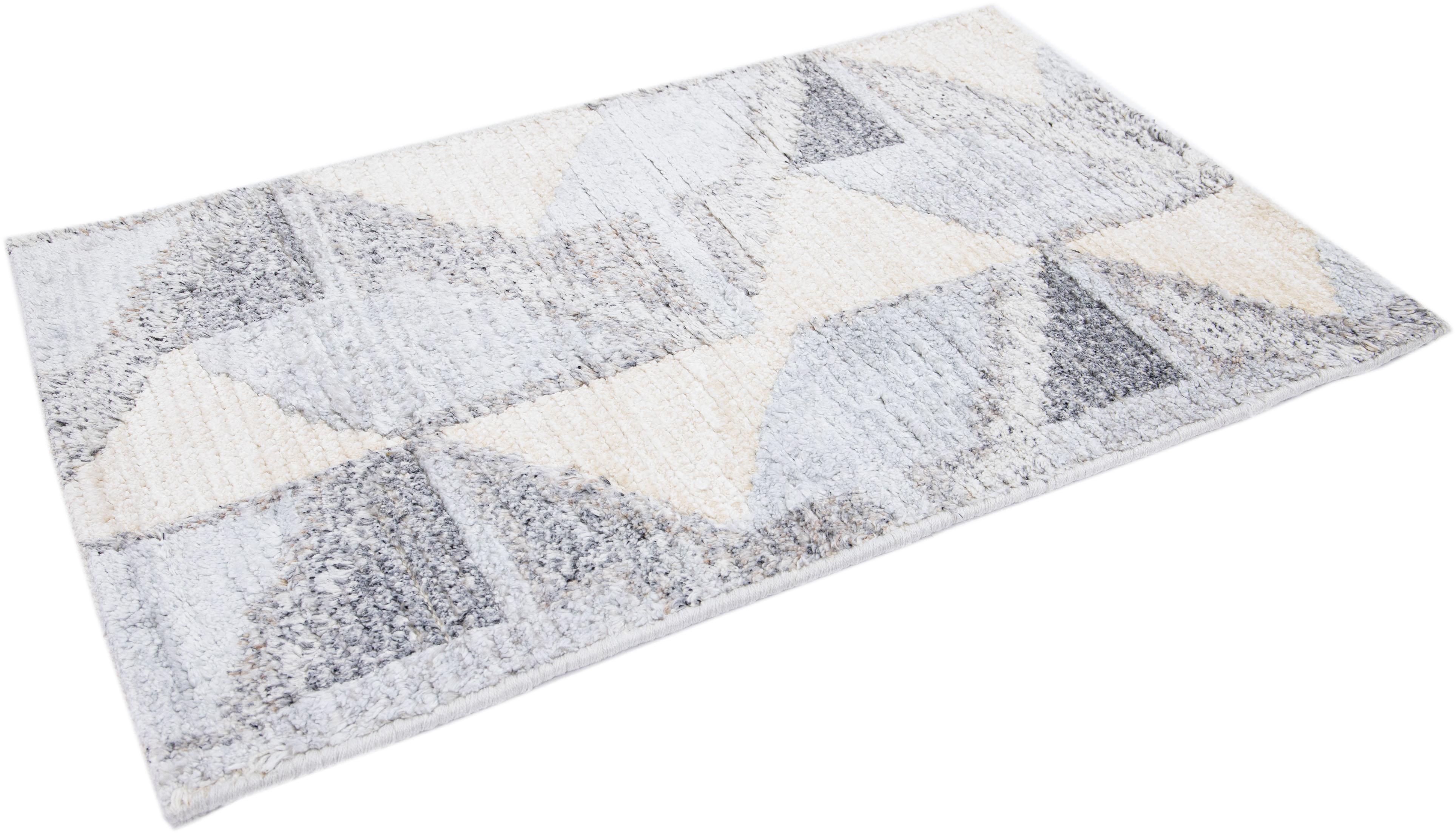 Gray Modern Handmade Swedish Style Custom Wool Rug In Distressed Condition For Sale In Norwalk, CT