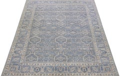 Gray Modern Indian Handmade Floral Wool Rug by Apadana