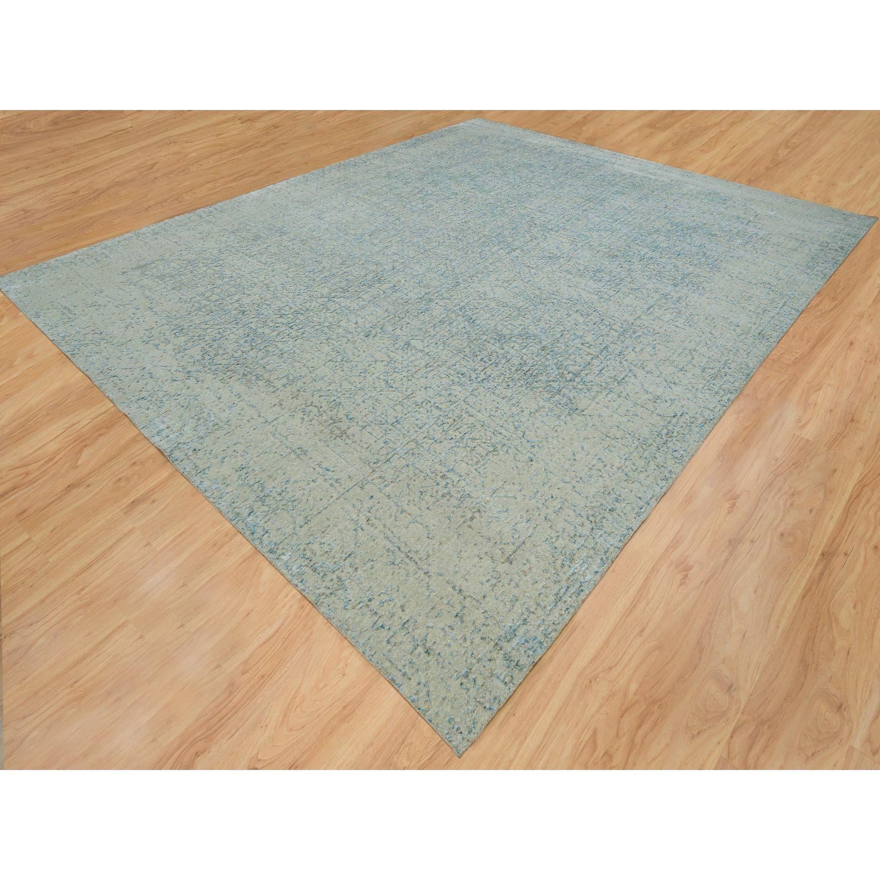 Indiano Tappeto Orientale Oversize in Lana e Seta Jacquard Grigio Moderno Lavorato a Mano 12' x 14'9