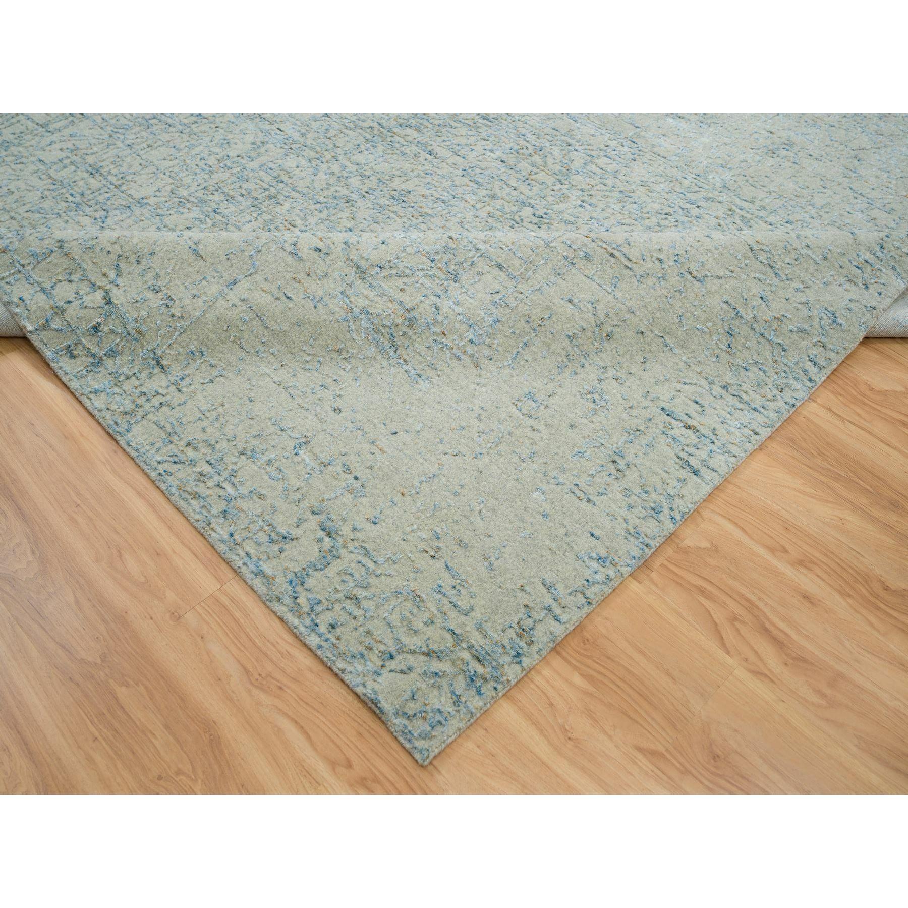 XXI secolo e contemporaneo Tappeto Orientale Oversize in Lana e Seta Jacquard Grigio Moderno Lavorato a Mano 12' x 14'9