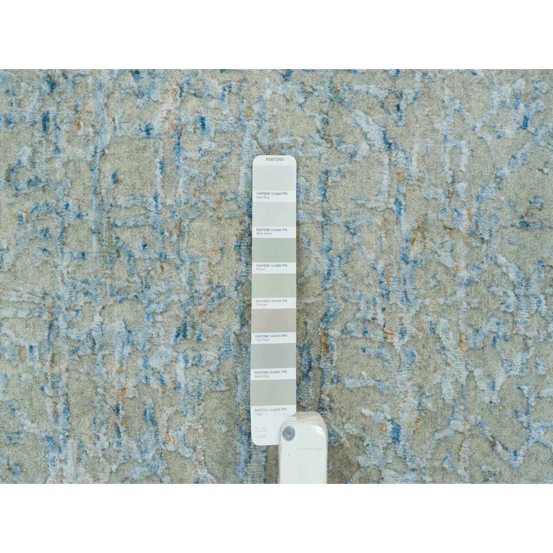 Tappeto Orientale Oversize in Lana e Seta Jacquard Grigio Moderno Lavorato a Mano 12' x 14'9