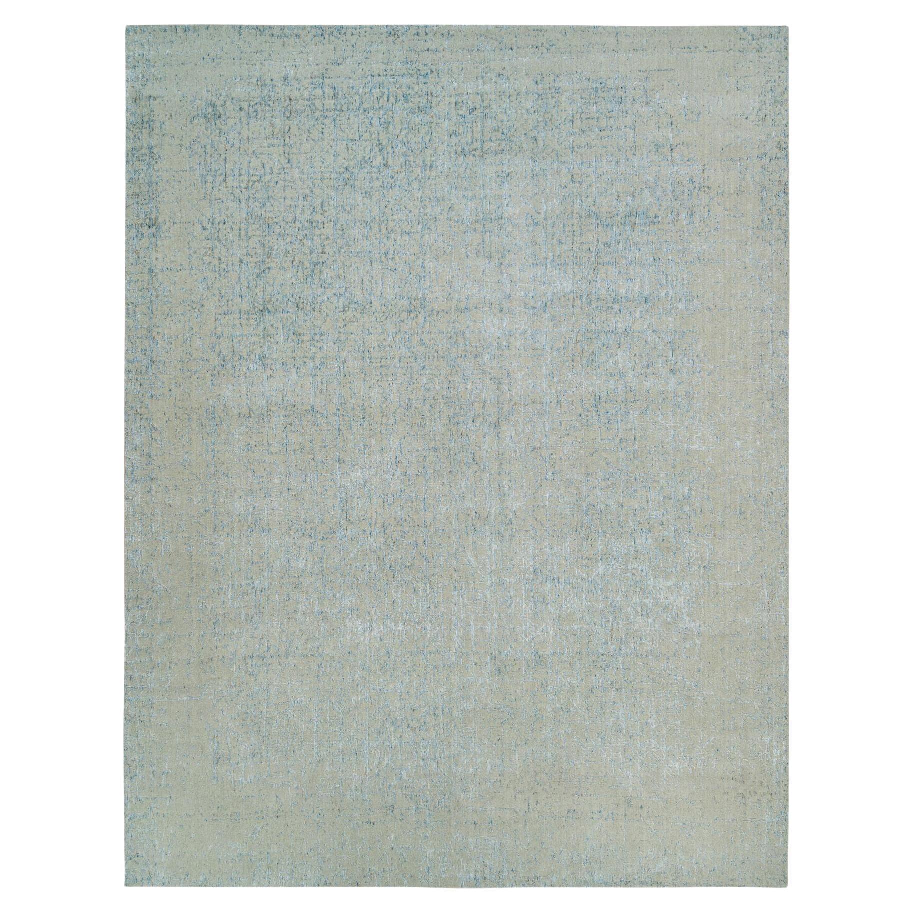 Tappeto Orientale Oversize in Lana e Seta Jacquard Grigio Moderno Lavorato a Mano 12' x 14'9"