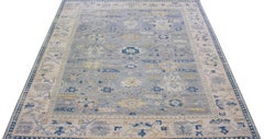 Gray Modern Mahal Floral Handmade Indian Wool Rug by Apadana