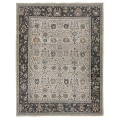 Handgefertigter indischer Mahal-Wollteppich in Grau mit Blumenmuster von Apadana