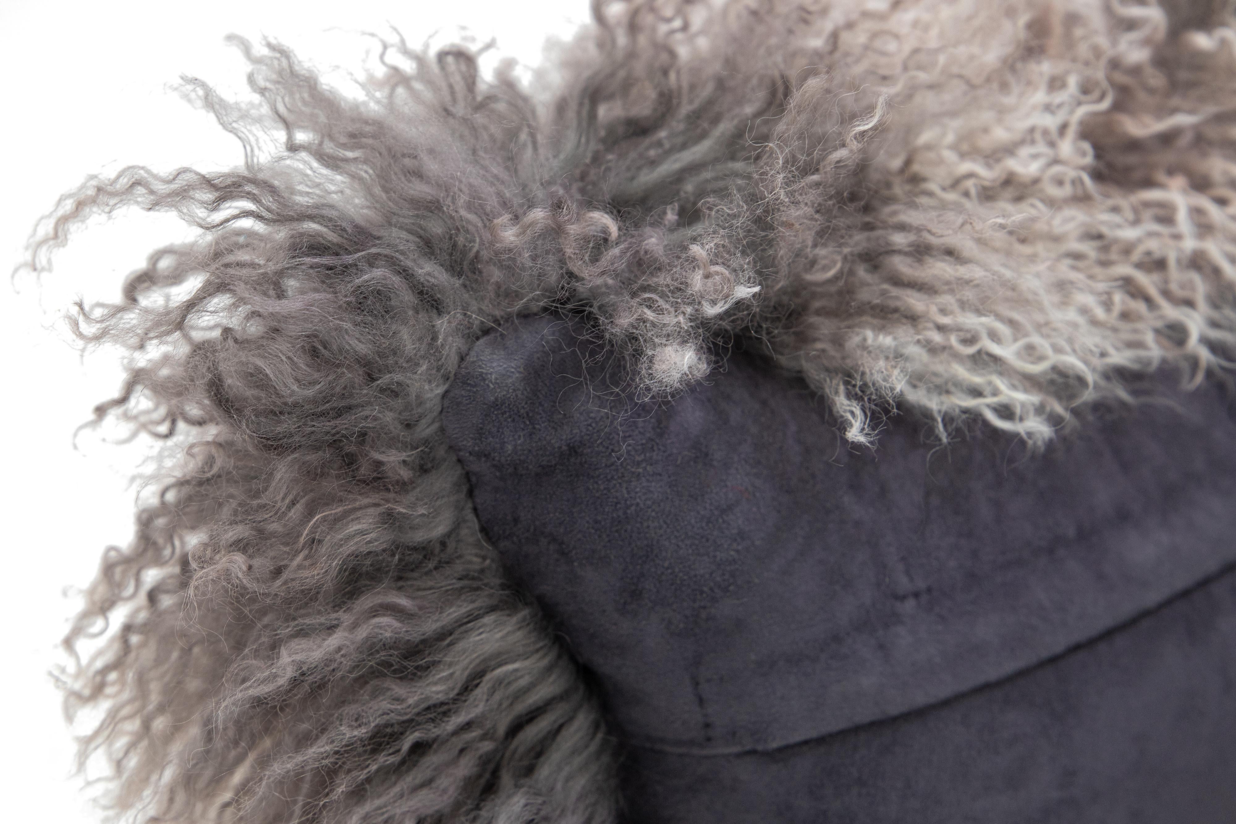 Gray Modern Mongolian Lamb Fur Single Side Pillow In New Condition For Sale In Norwalk, CT