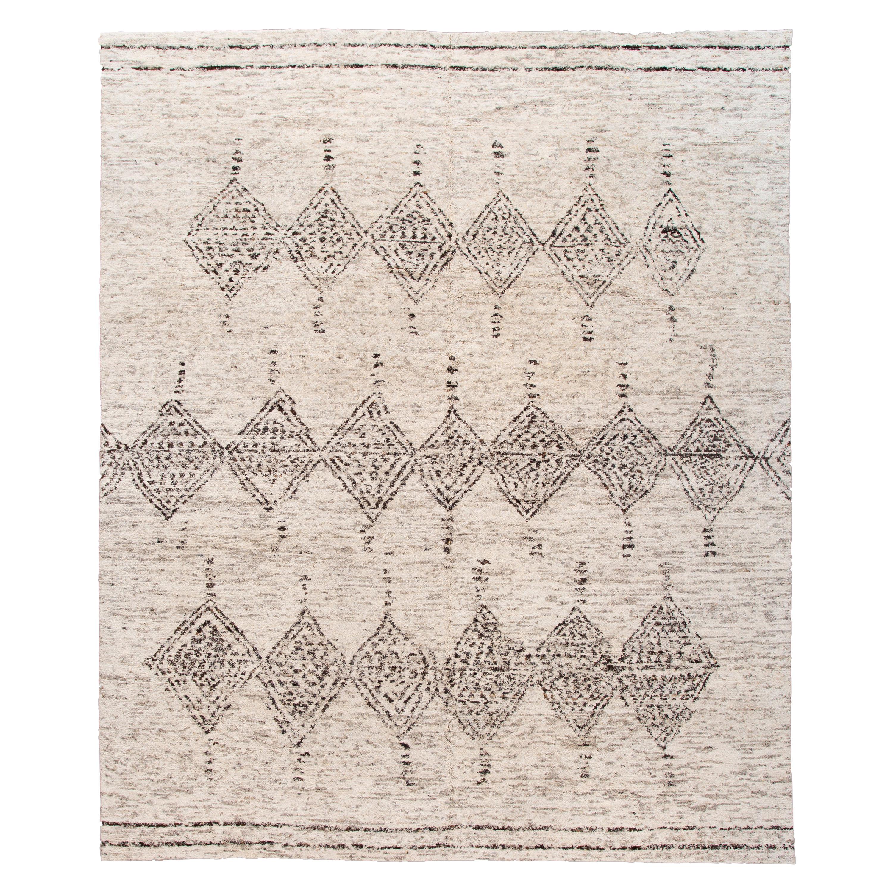 Gray Modern Moroccan Style Geometric Wool Rug