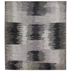 Tapis en laine gris moderne de style marocain, fait à la main, à motif abstrait et surdimensionné