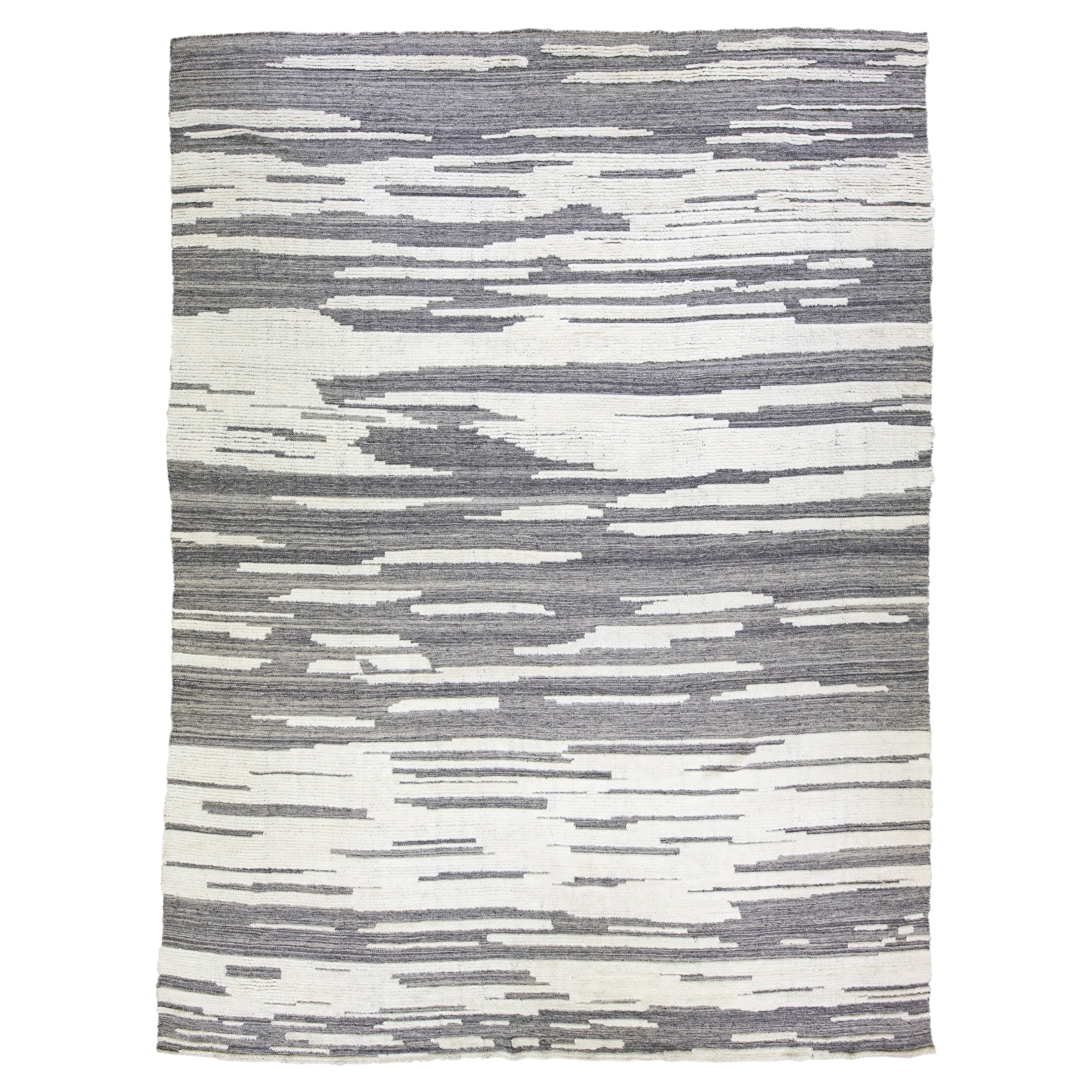 Gray Modern Moroccan Style Handmade Abstract Oversize Wool Rug by Apadana