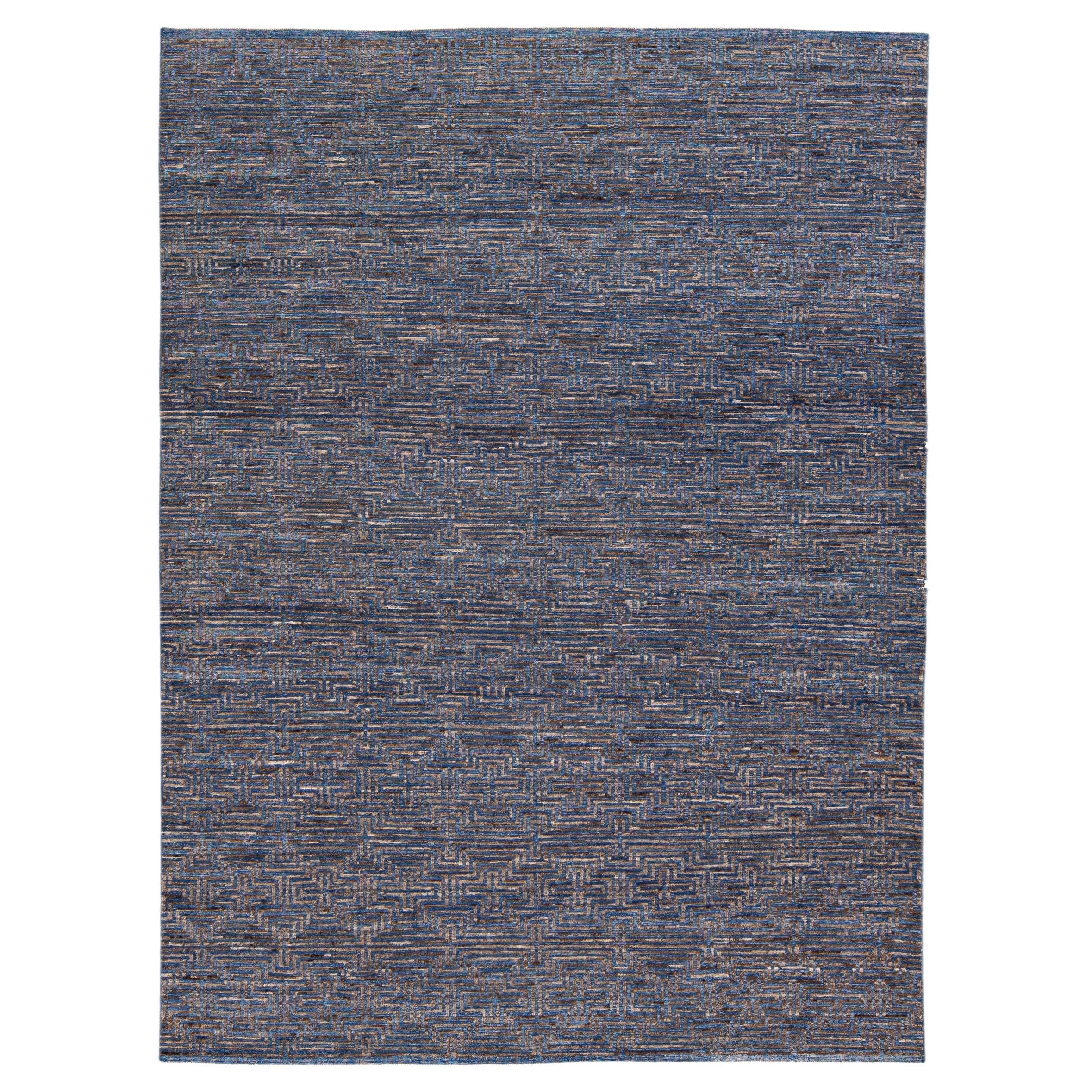 Apadana Modern Kilim Blue Handmade Geometric Wool Rug For Sale at 1stDibs