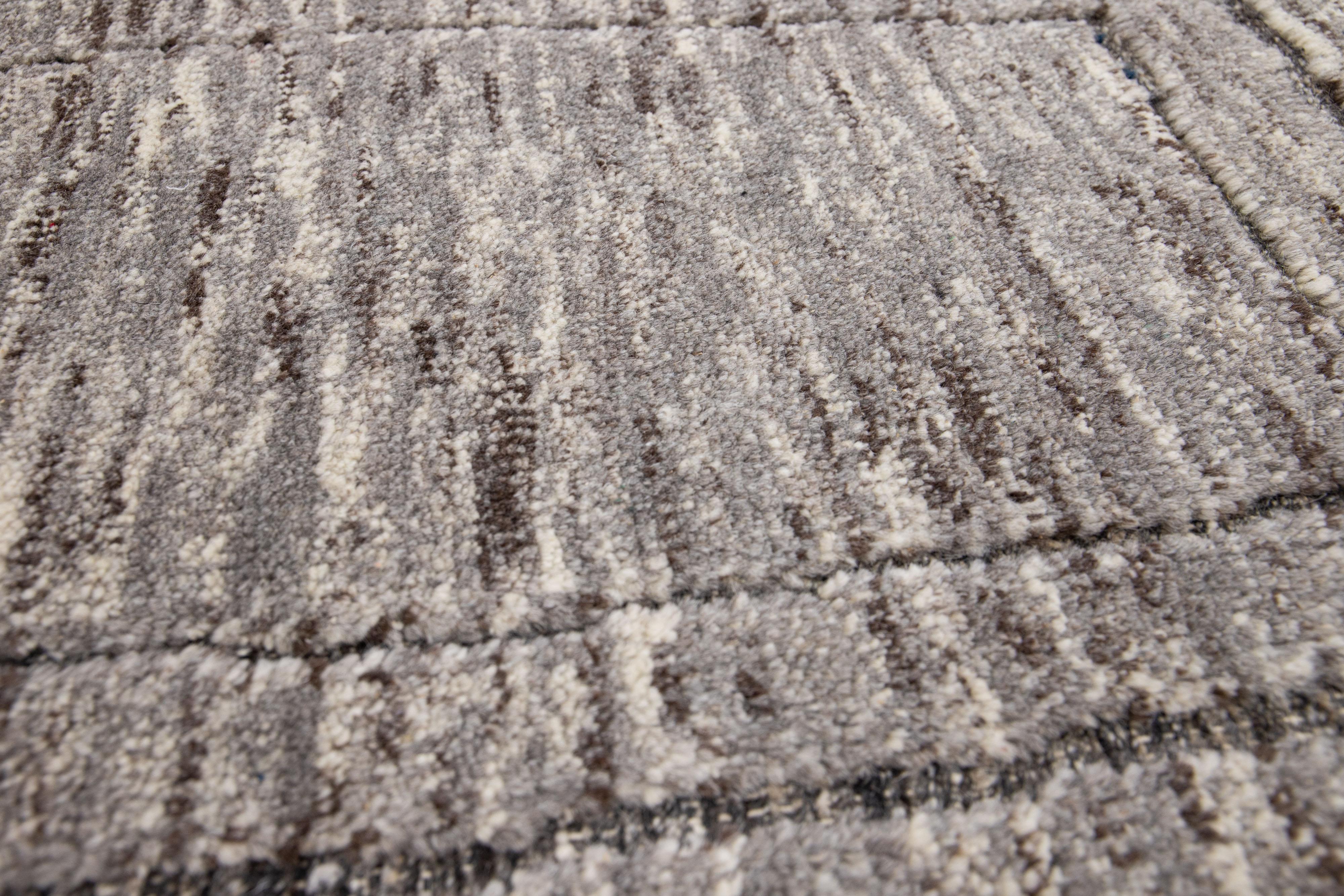 Hand-Knotted Gray Modern Moroccan Style Handmade Custom Wool Rug For Sale