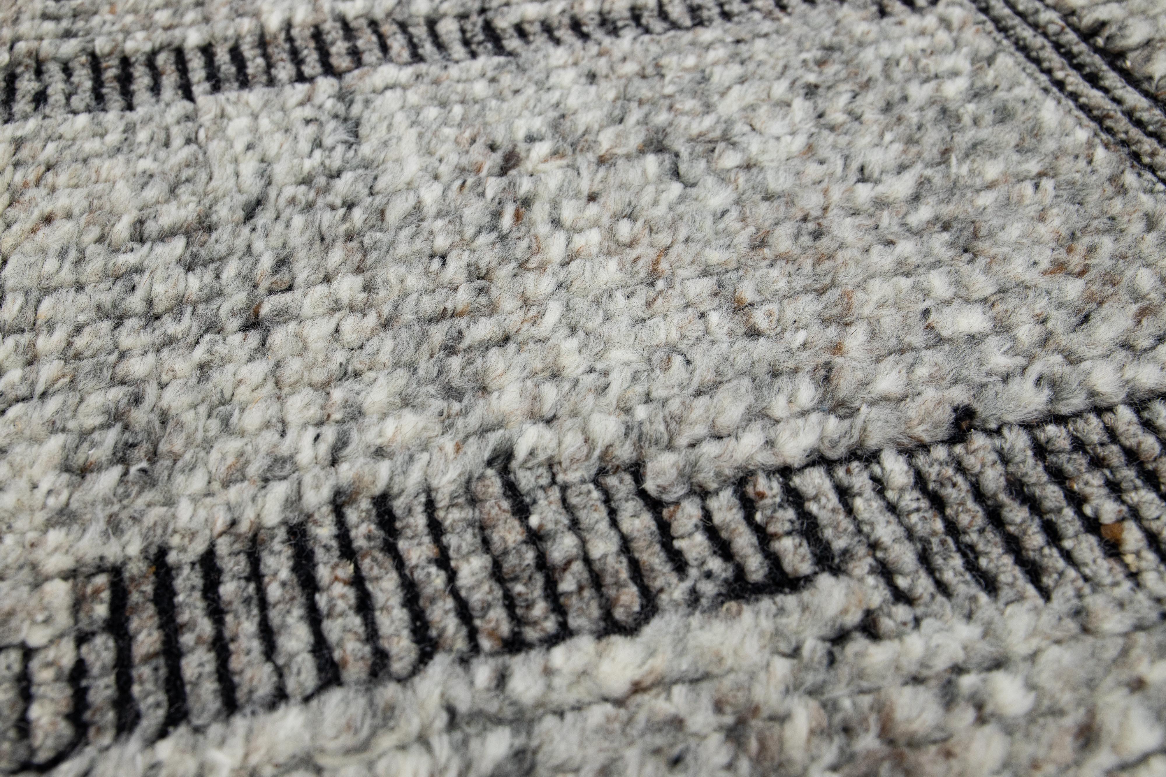 Gray Modern Moroccan Style Handmade Custom Wool Rug In New Condition For Sale In Norwalk, CT