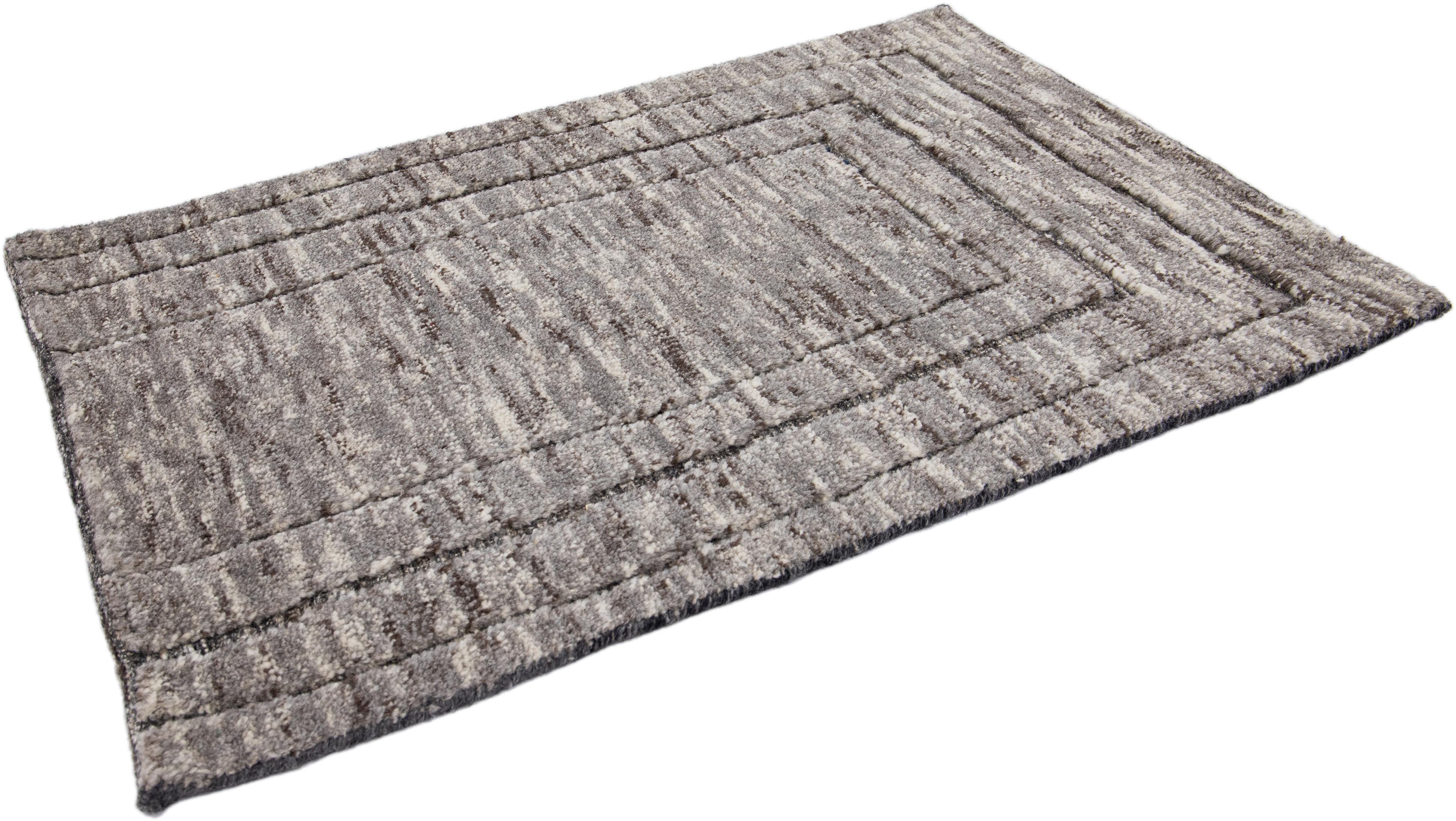 Gray Modern Moroccan Style Handmade Custom Wool Rug In New Condition For Sale In Norwalk, CT