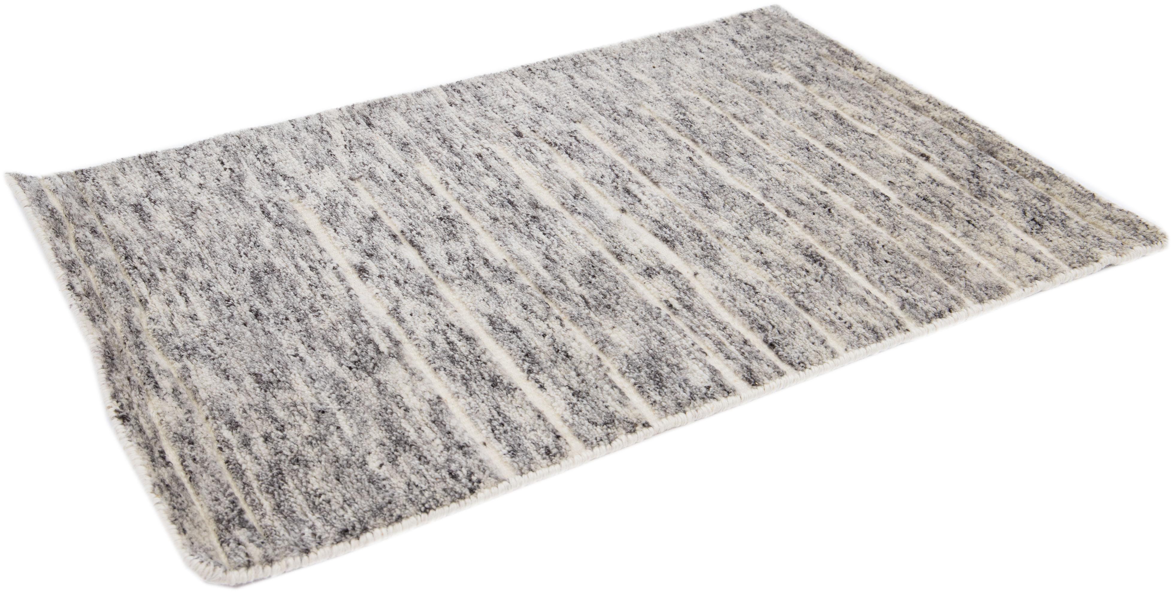 Gray Modern Moroccan Style Handmade Custom Wool Rug In New Condition For Sale In Norwalk, CT