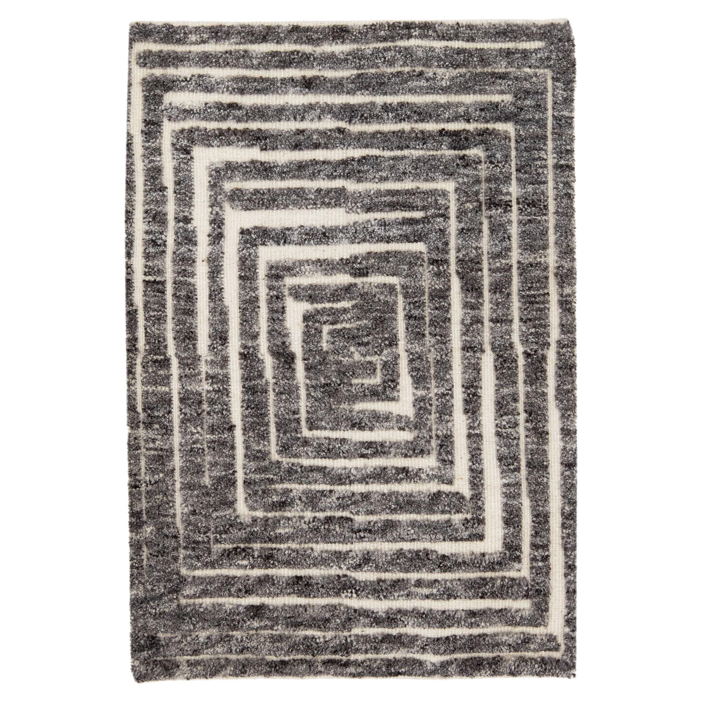 Gray Modern Moroccan Style Handmade Custom Wool Rug