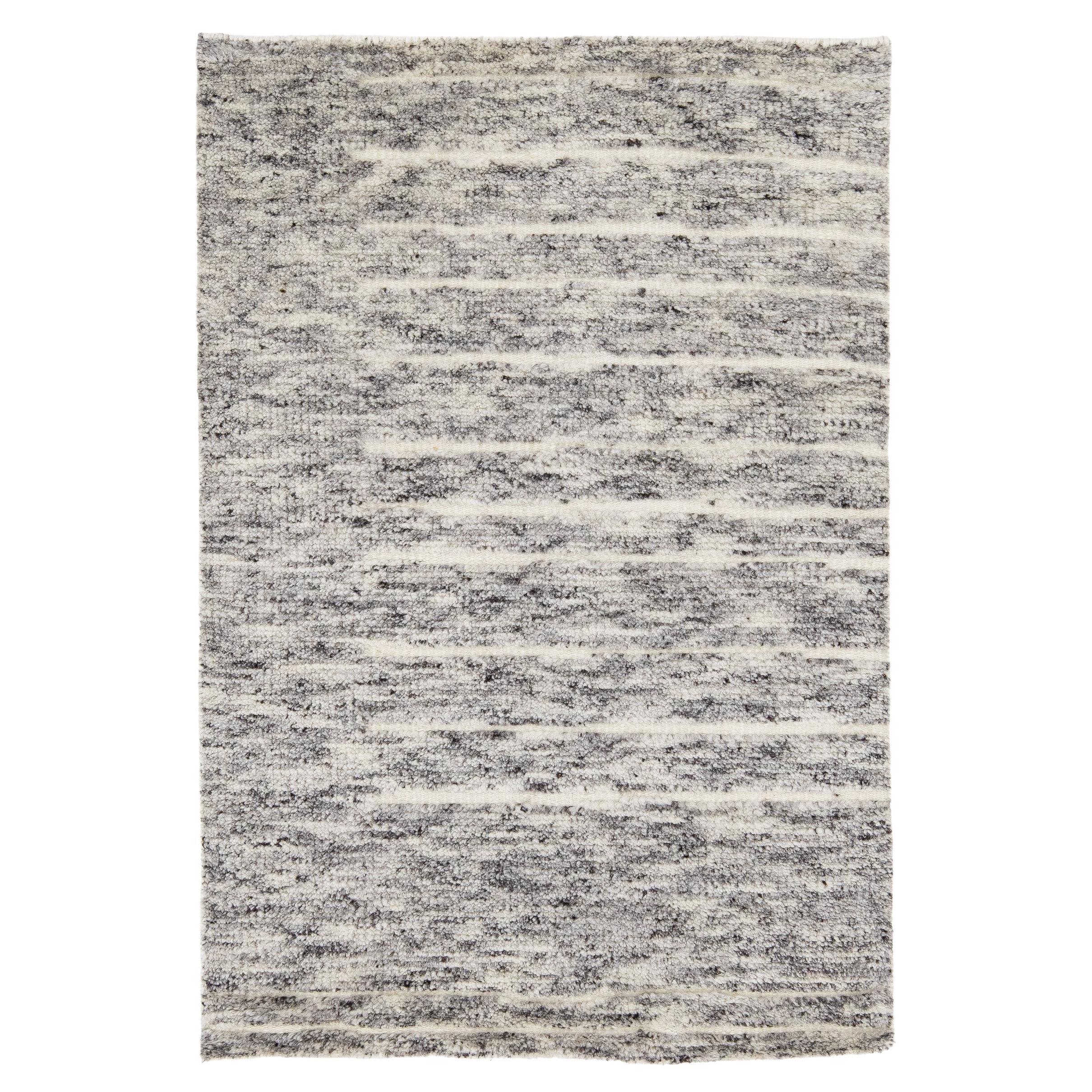 Gray Modern Moroccan Style Handmade Custom Wool Rug