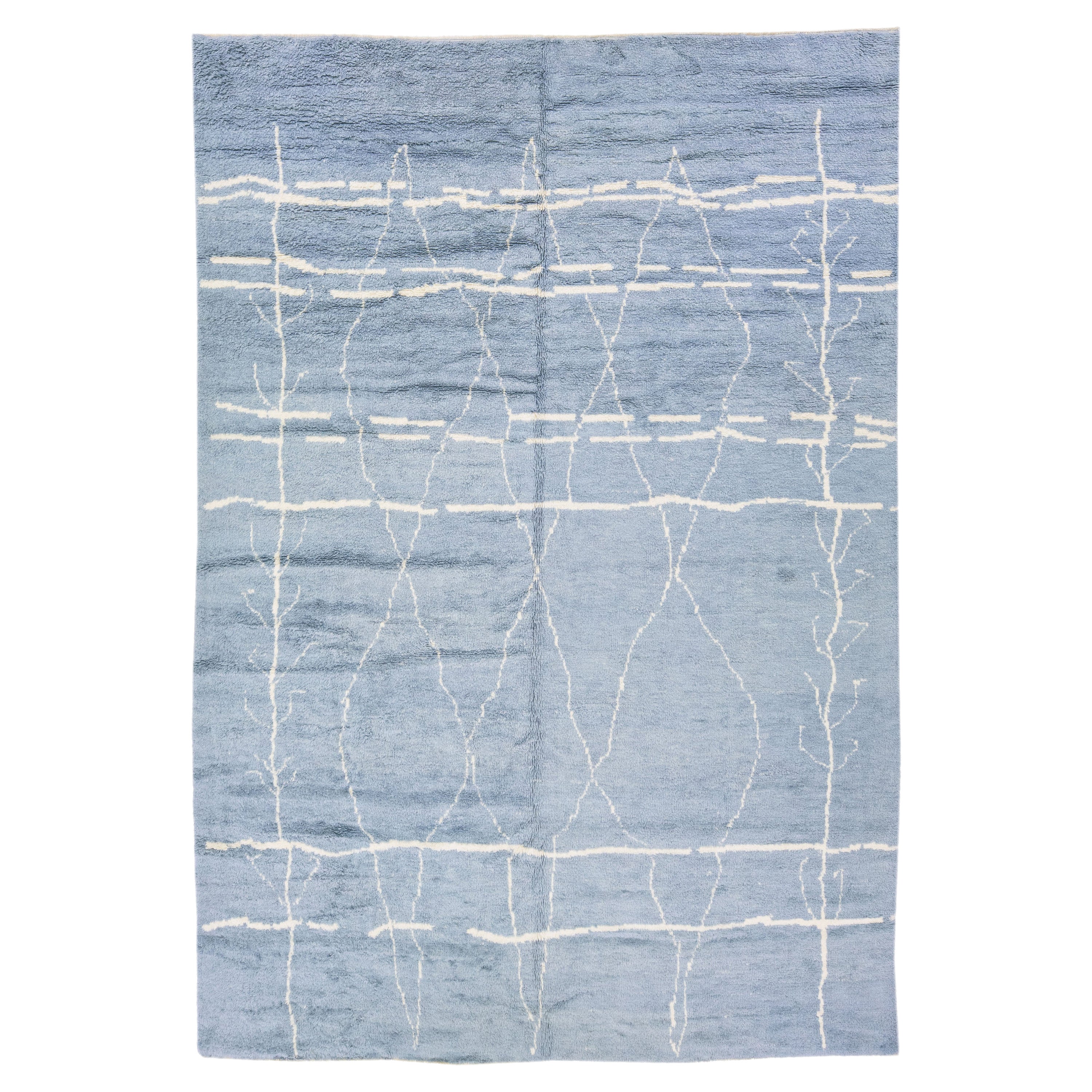 Tapis en laine géométrique gris de style marocain moderne fait à la main