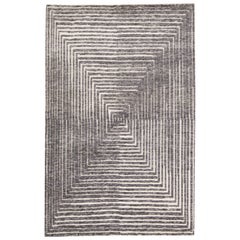 Tappeto in lana fatto a mano in stile marocchino moderno grigio con design Op Art di Apadana
