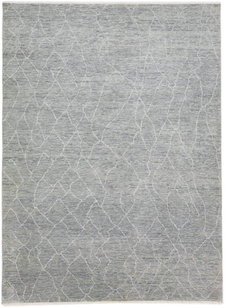 Gray Modern Moroccan Style Wool Rug with Tribal Pattern For Sale at 1stDibs