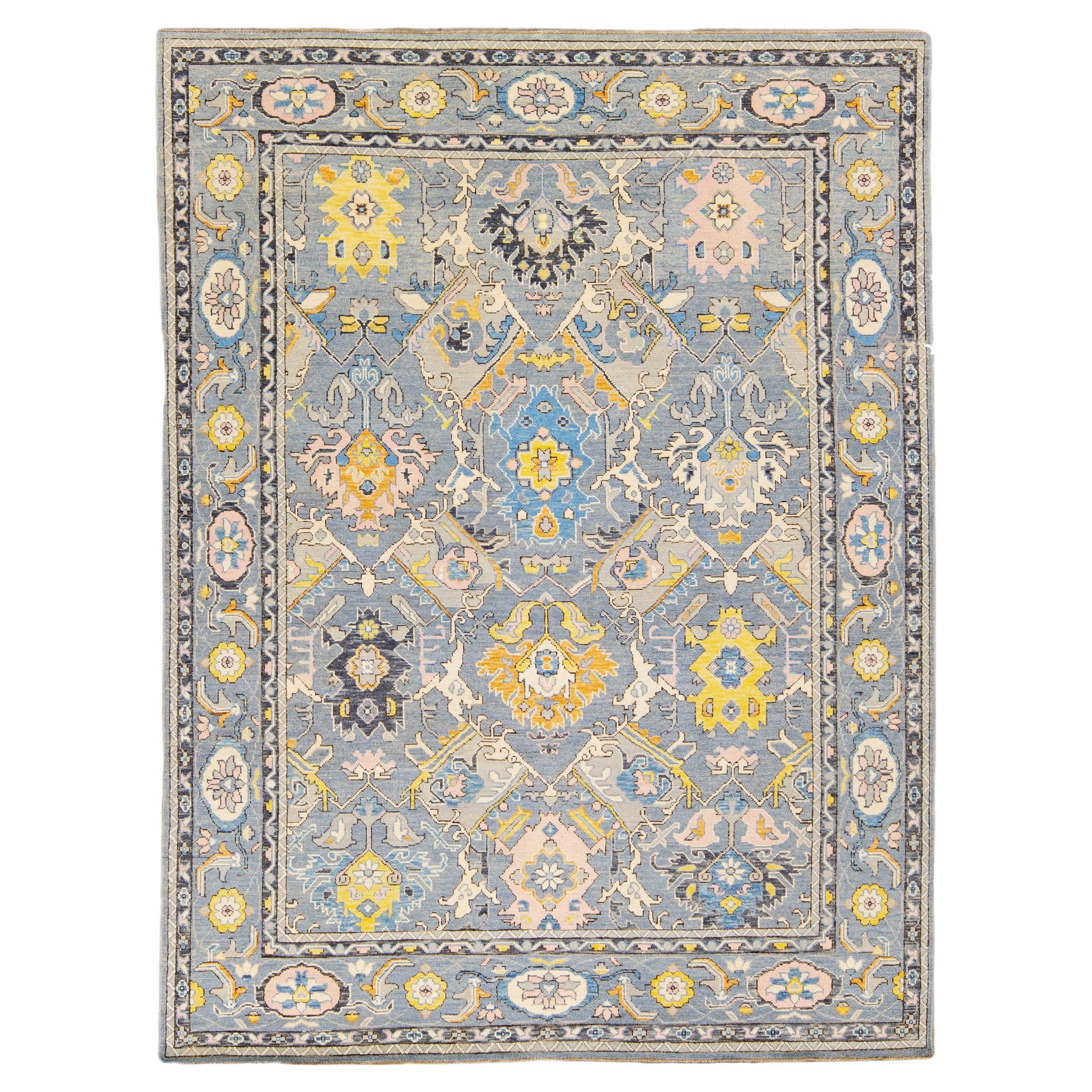 Modern Handmade Oushak Wool Rug With Allover Gray Motif For Sale at 1stDibs