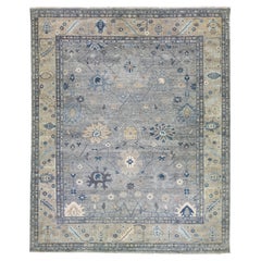 Gray Modern Oushak Style Handmade Floral Motif Oversize Wool Rug