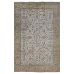 Grauer moderner Wollteppich im Oushak-Stil in Übergröße mit floralem Design