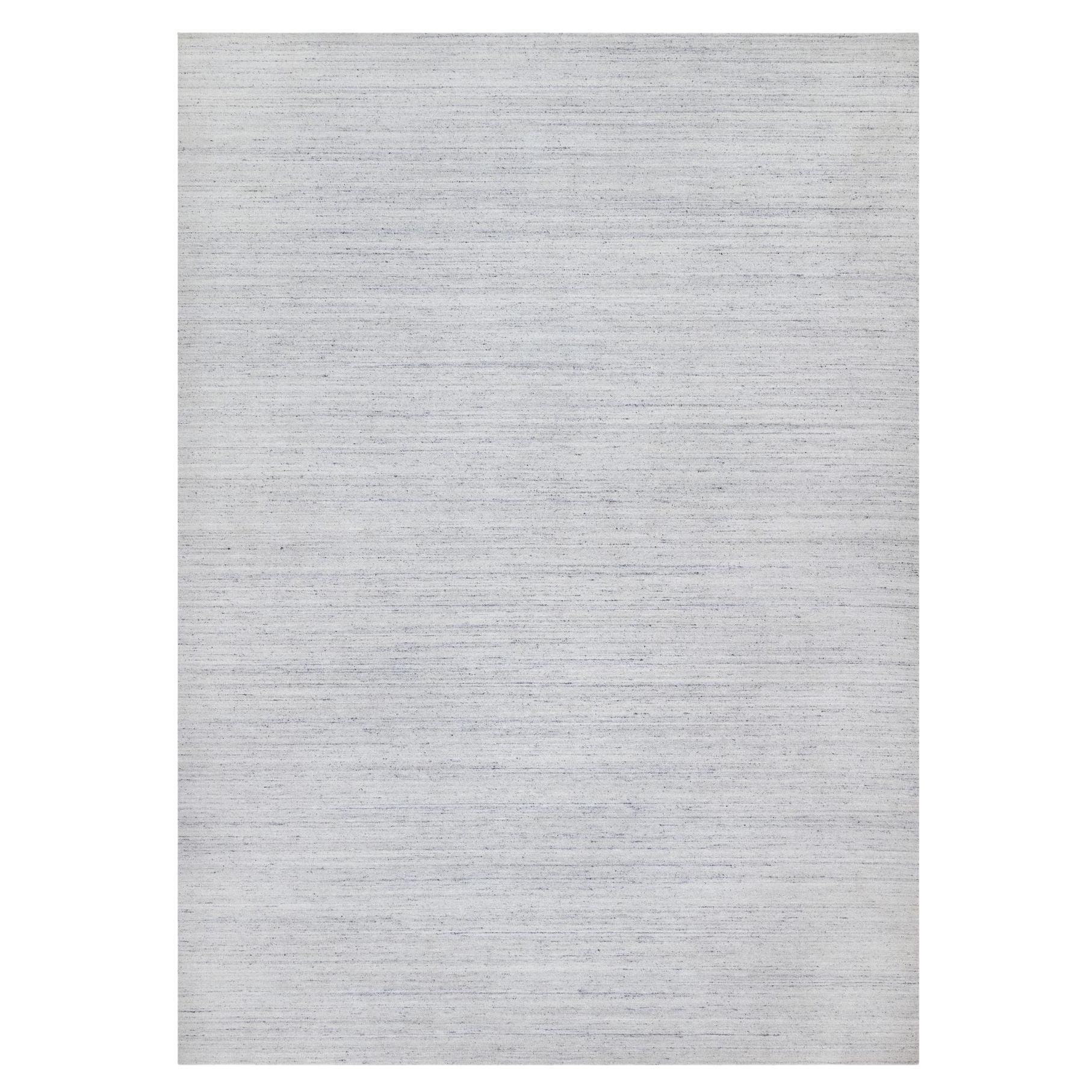 Tappeto Grigio Moderno a Strisce Tono su Tono in Lana Morbida Lavorato a Mano 12'1" x 17'9"