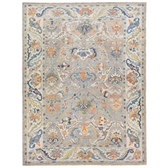 Sultanabad Handgefertigter Wollteppich mit Blumenmuster in Grau