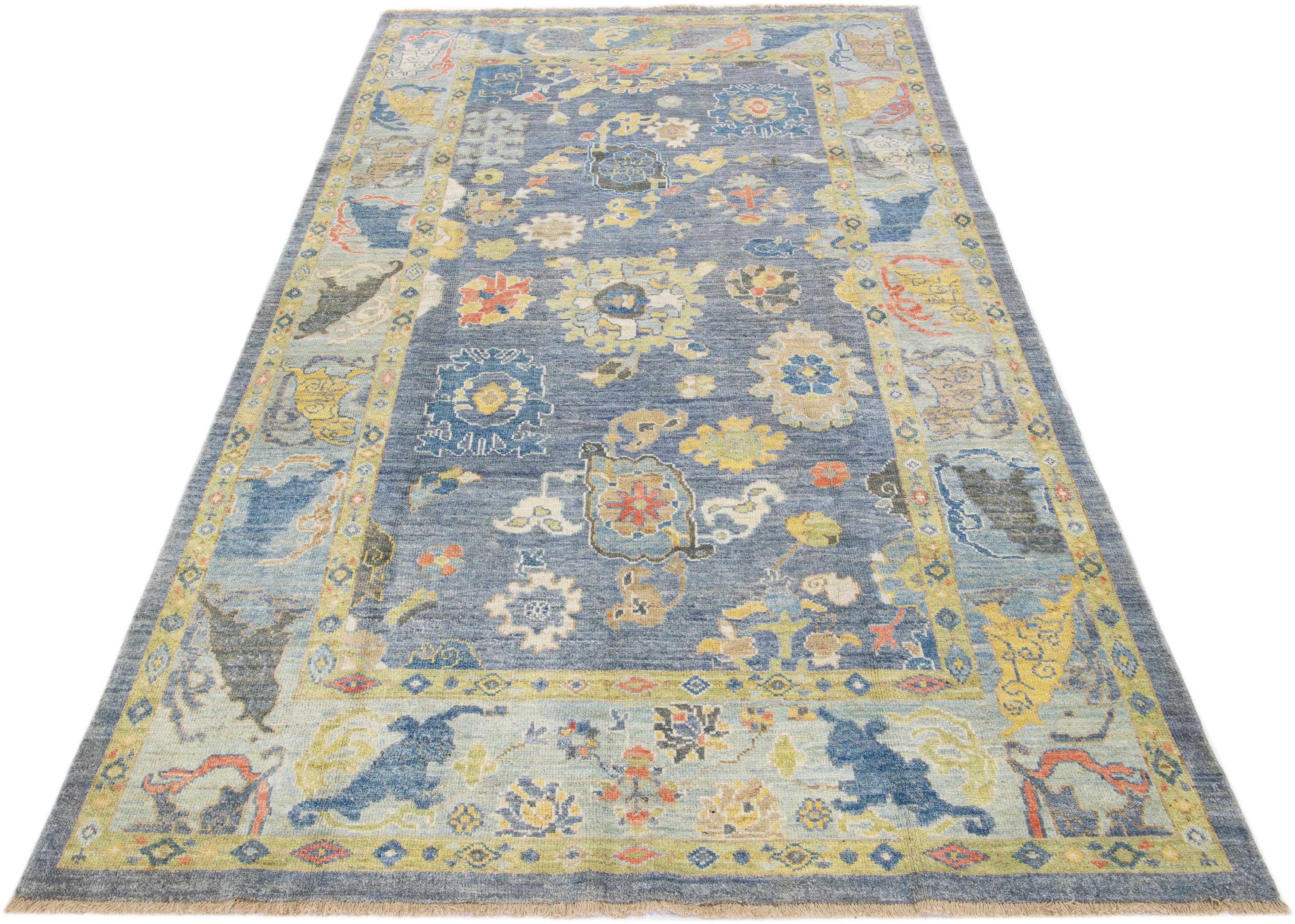 Persian Gray Modern Sultanabad Handmade Floral Room Size Wool Rug For Sale