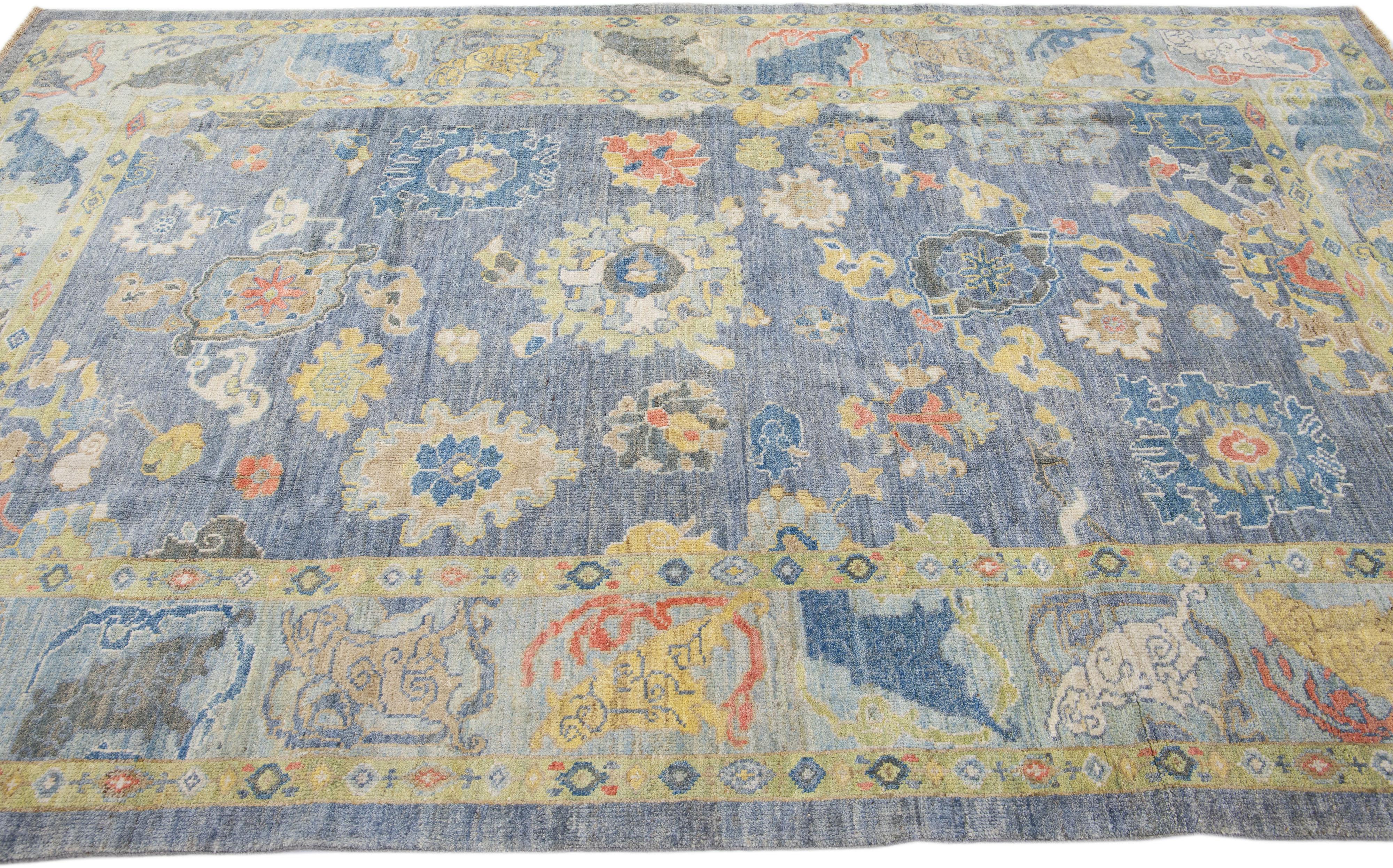 Contemporary Gray Modern Sultanabad Handmade Floral Room Size Wool Rug For Sale
