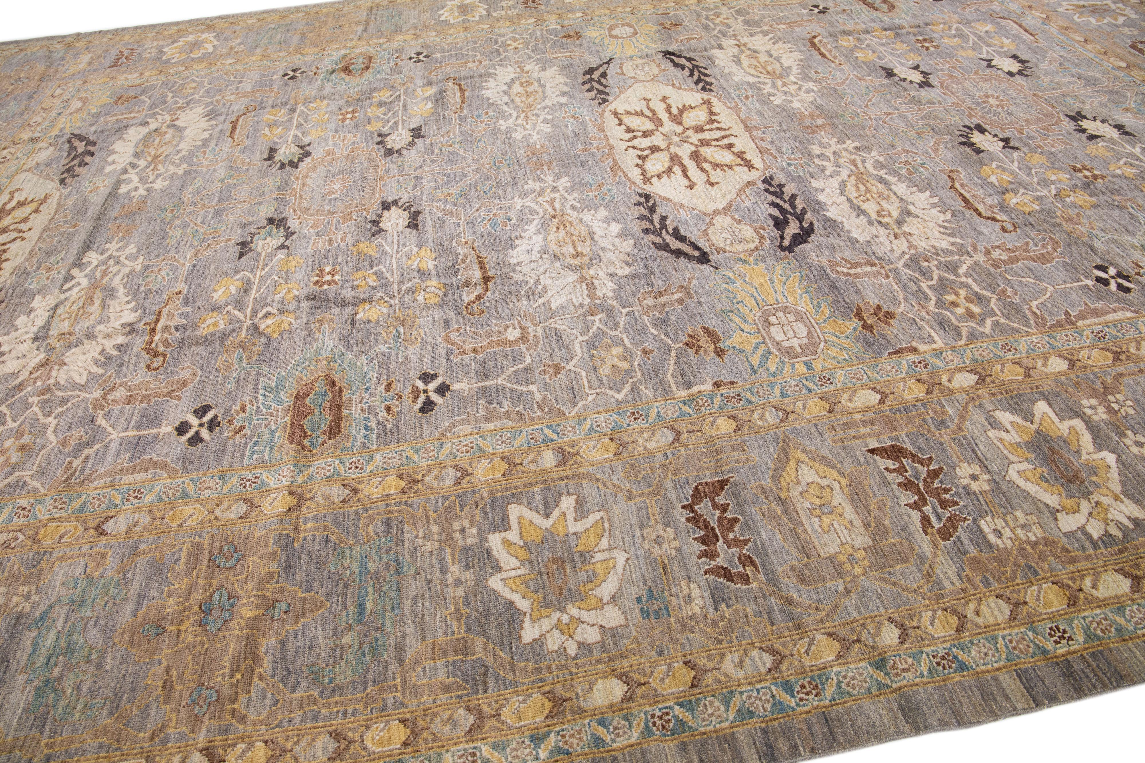 Gray Modern Sultanabad Handmade Persian Wool Rug with Allover Motif In New Condition For Sale In Norwalk, CT