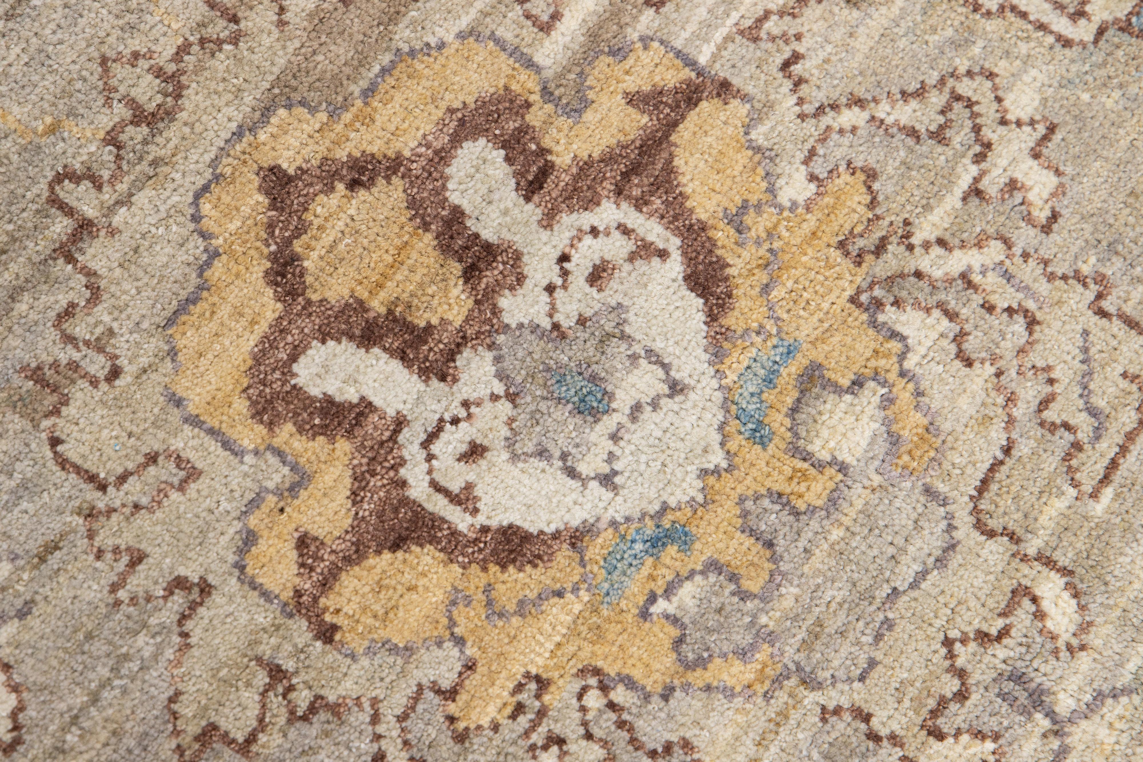 Contemporary Gray Modern Sultanabad Handmade Square Wool Rug with Floral Motif For Sale