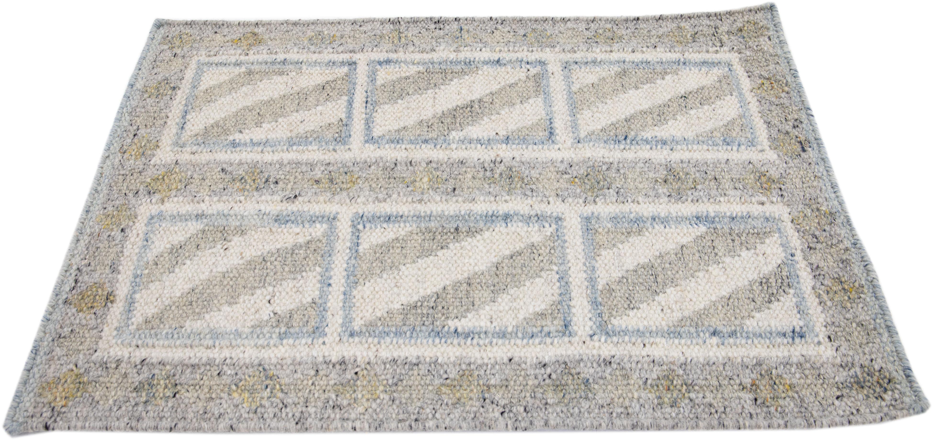 Apadana's Modern Swedish Style wool custom rug. Custom sizes and colors made-to-order.

Material: Wool.
Techniques: Hand-Woven.
Style: Modern Swedish.
Lead time: Approx. 15-16 weeks available.
Colors: As shown, other custom colors are