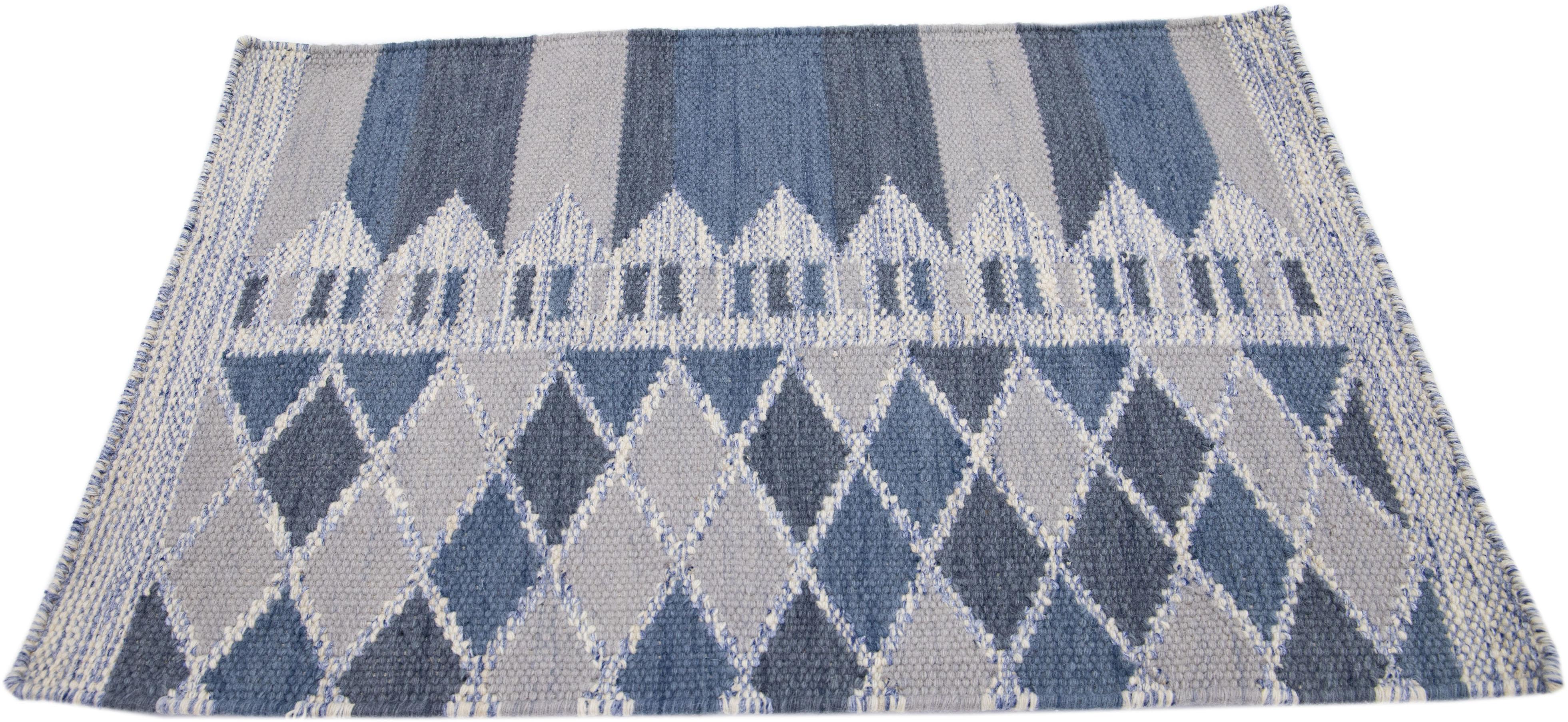 Indian Gray Modern Swedish Style Handmade Custom Wool Rug For Sale