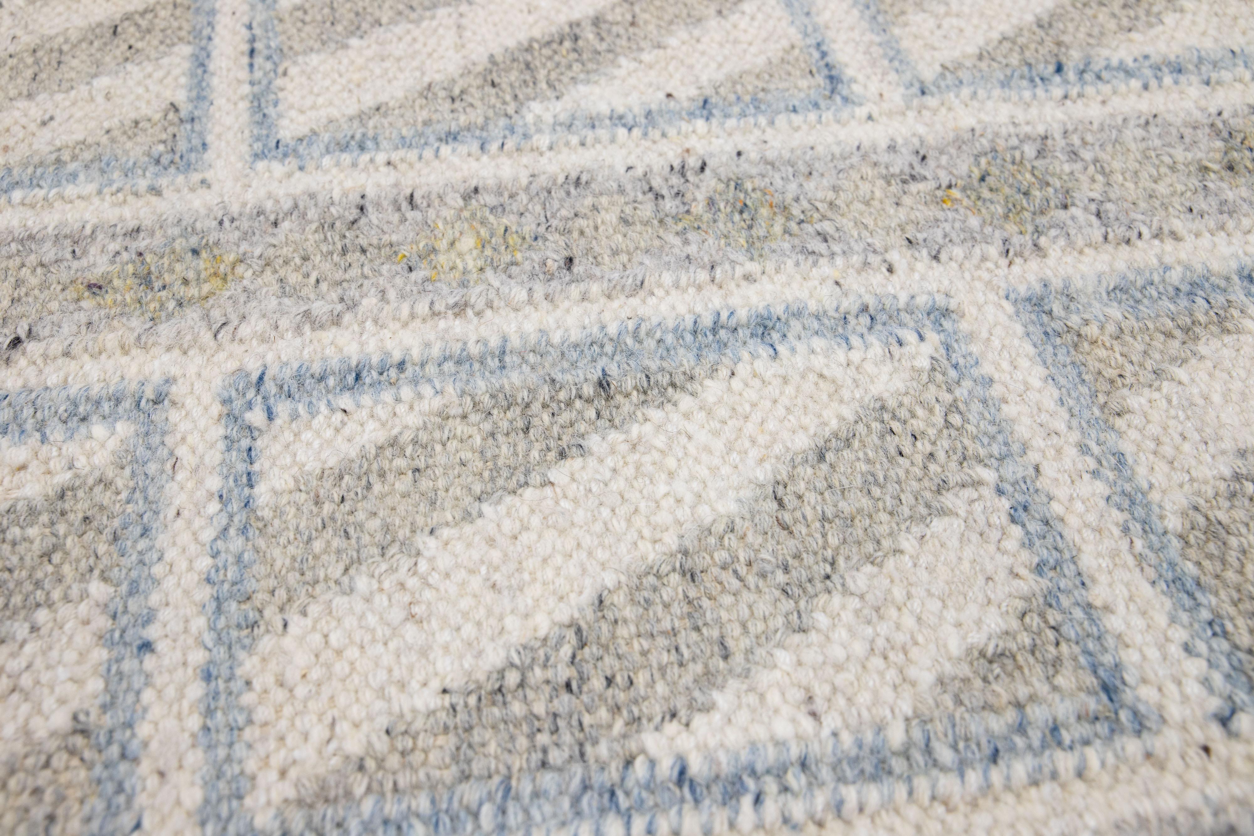 Hand-Woven Gray Modern Swedish Style Handmade Custom Wool Rug For Sale