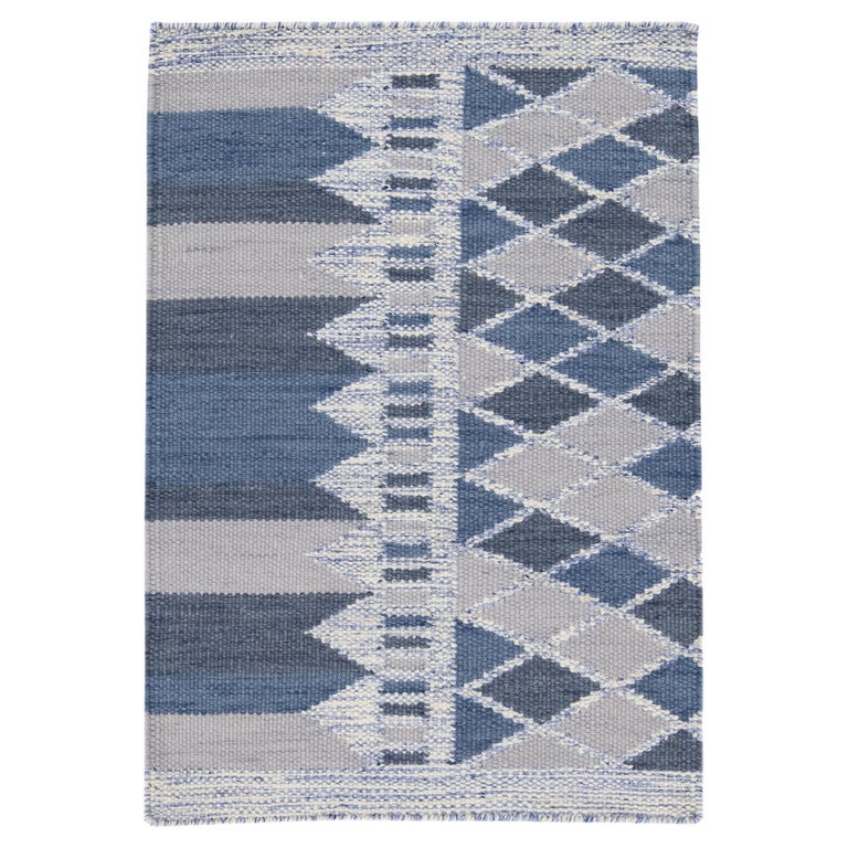 Gray Modern Swedish Style Handmade Custom Wool Rug For Sale at 1stDibs