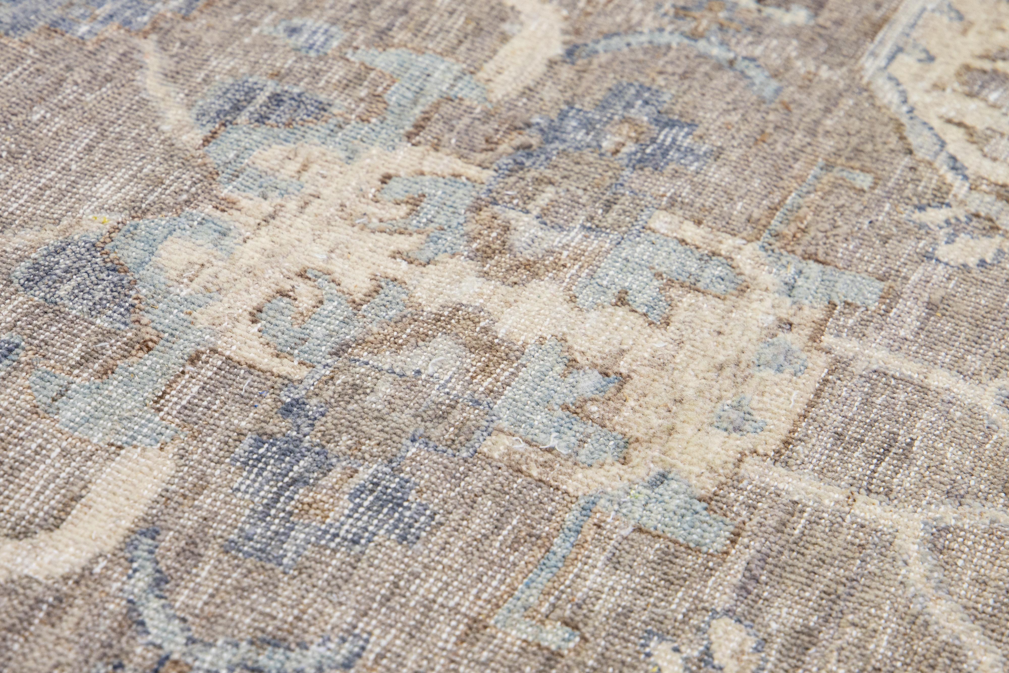 Gray Modern Tabriz Handmade Floral Indian Wool Rug By Apadana For Sale 3