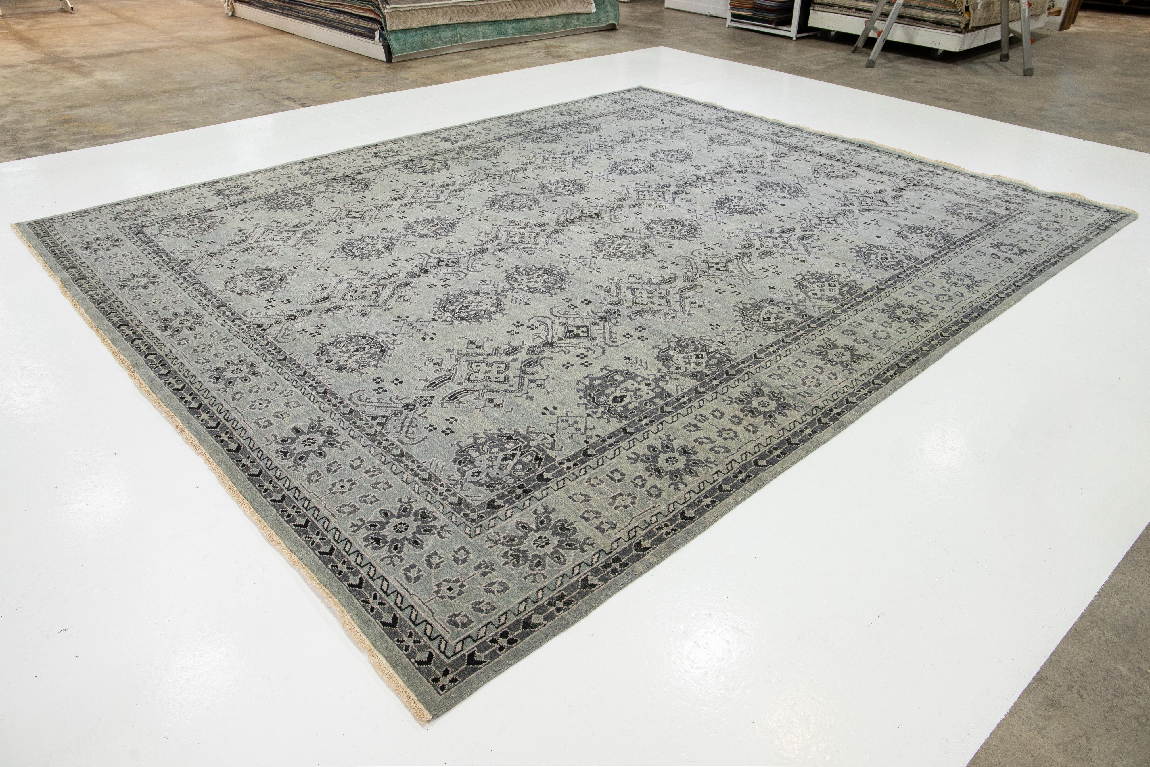 Mid-Century Modern Tapis moderne de style Tabriz fait à la main avec motif sur toute la surface en vente