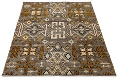 Tappeto grigio moderno Tulu in lana felpata Motivo geometrico tribale di ispirazione africana