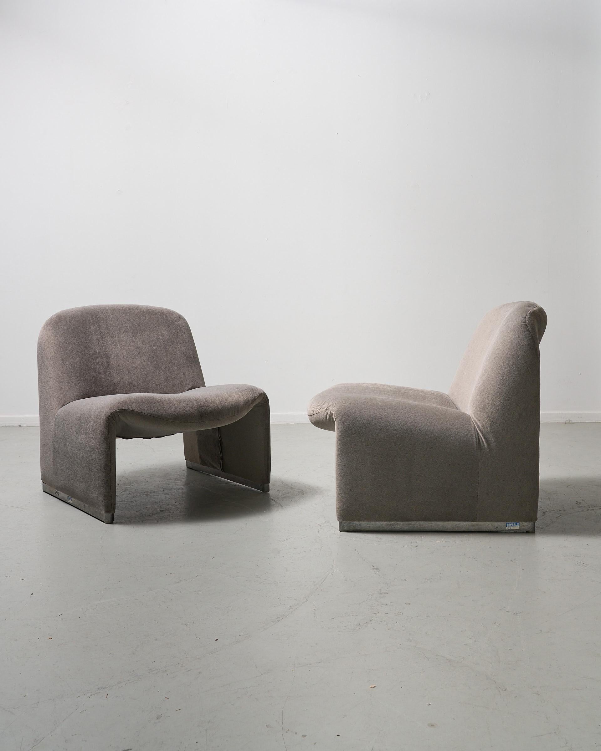 Mid-Century Modern Gray mohair velvet Alky chairs by Giancarlo Piretti for Anonima Castelli For Sale