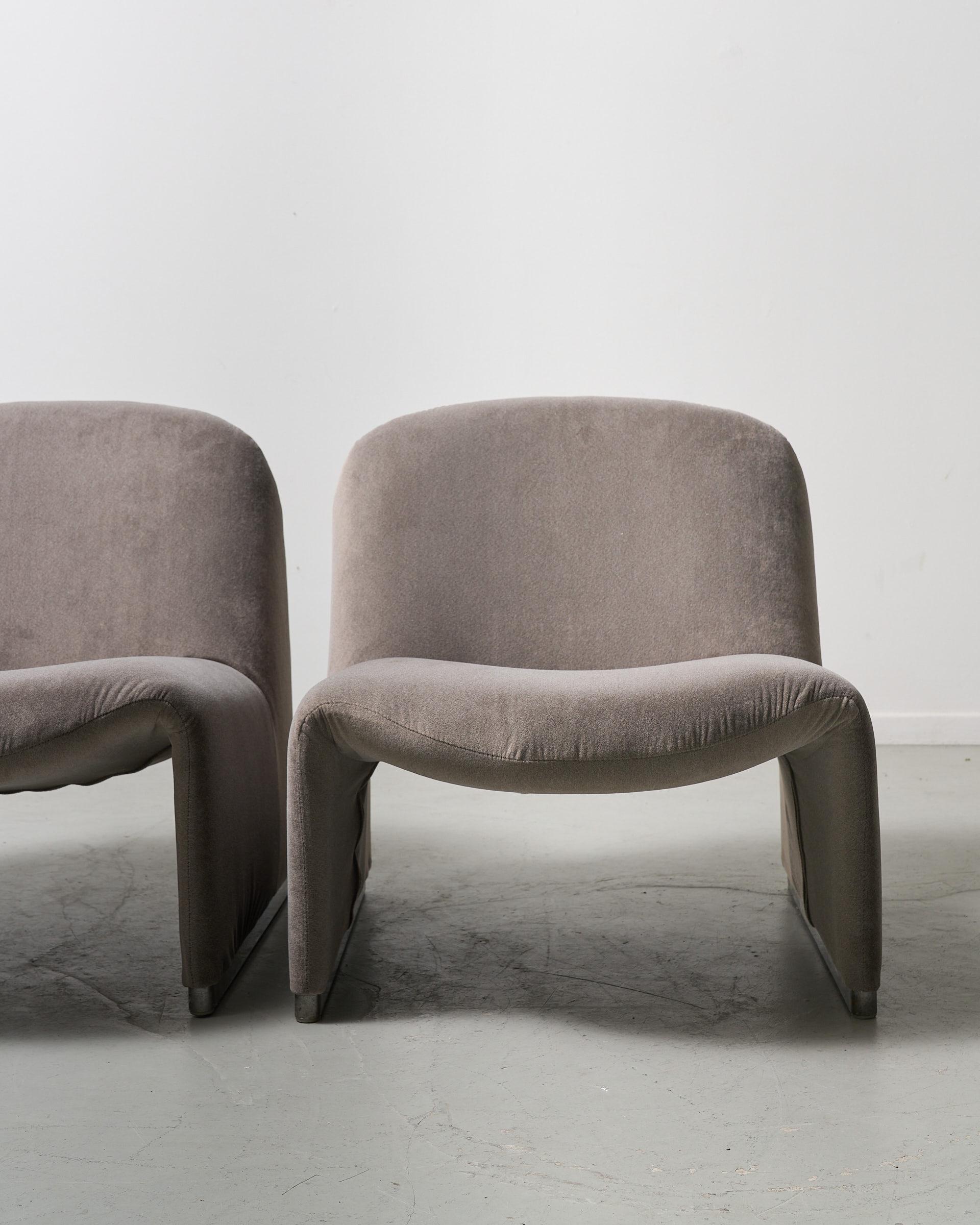 Gray mohair velvet Alky chairs by Giancarlo Piretti for Anonima Castelli For Sale 2