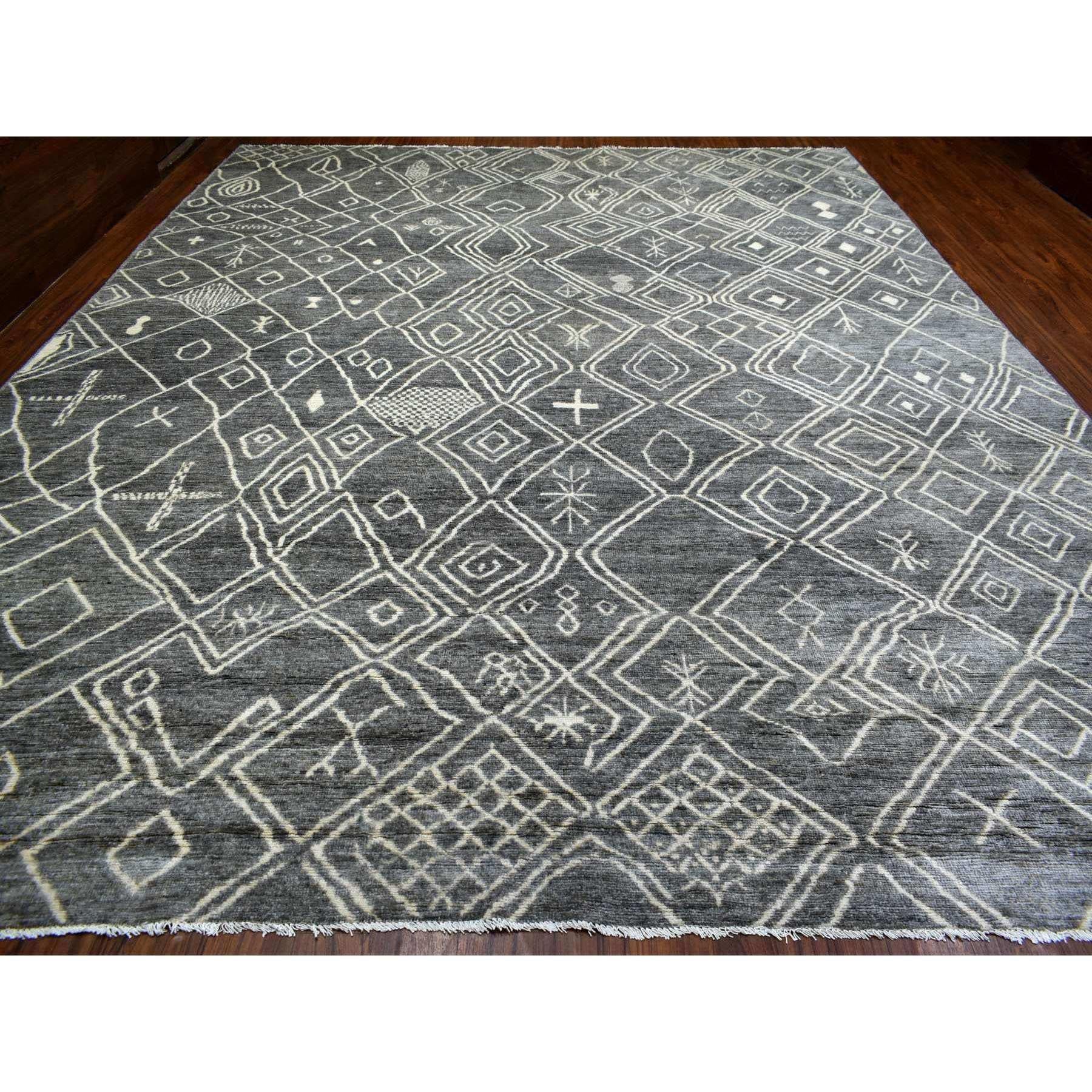 Medieval Gray Moroccan Berber Pure Wool Hand Knotted Oversized Oriental Rug 12'4
