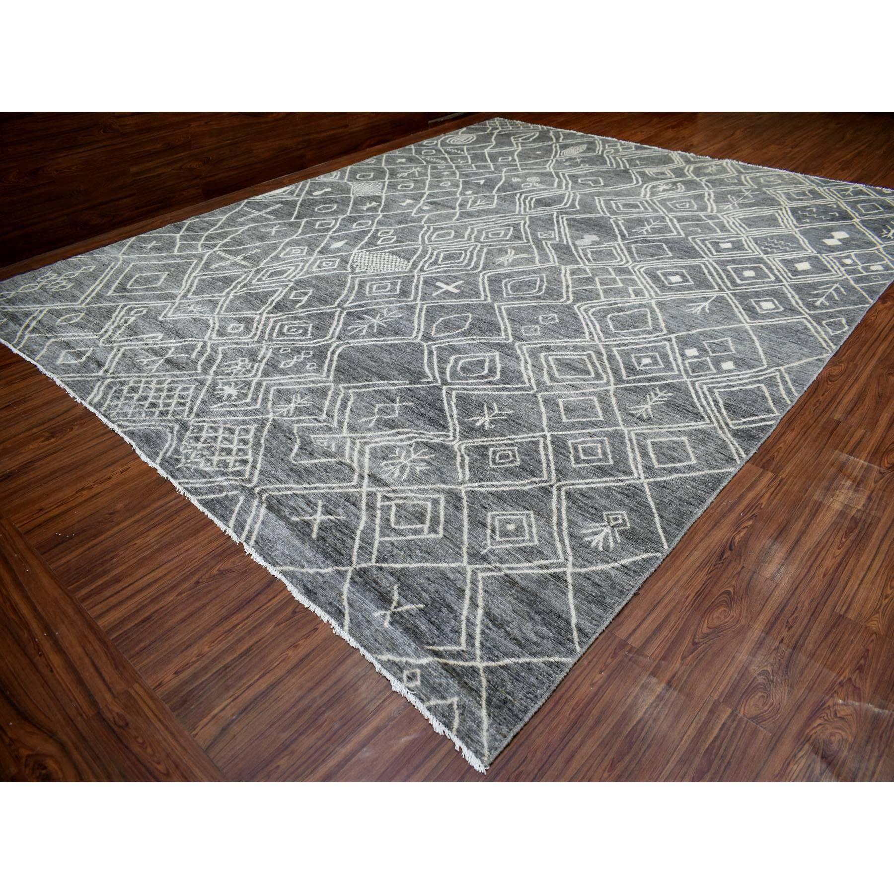 Afghan Gray Moroccan Berber Pure Wool Hand Knotted Oversized Oriental Rug 12'4