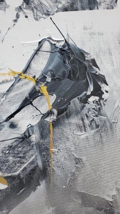 « Gray Motion », une grande peinture abstraite en gris et blanc de Kathi Robinson Frank