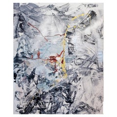 « Gray Motion », une grande peinture abstraite en gris et blanc de Kathi Robinson Frank
