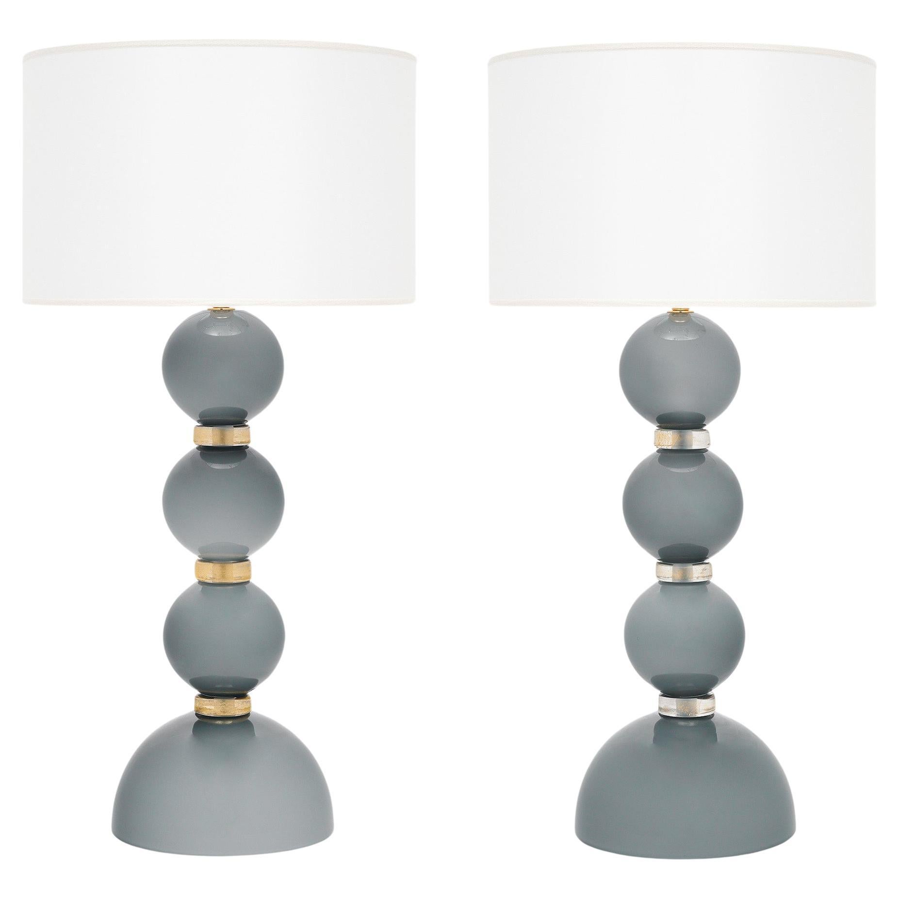Gray Murano Glass “Incamiciato” Table Lamps