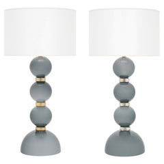 Gray Murano Glass Incamiciato Table Lamps, Mid-Century Modern Style, Italy